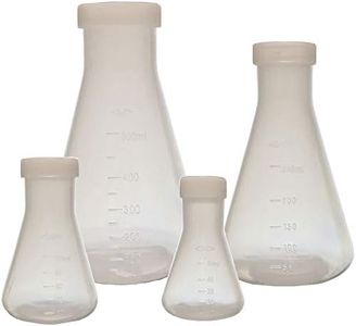 Plastic Erlenmeyer Flask Set with Screw Caps - 4 Sizes - 50, 100, 250, and 500ml, Polypropylene, Molded Graduations, Karter Scientific 252N9