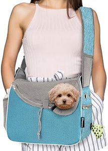 PetAmi Small Dog Sling Carrier, Soft-Sided Crossbody Puppy Carrying Purse Bag, Adjustable Sling Pet Pouch to Wear Medium Dog Cat for Travel, Breathable Mesh, Poop Bag Dispenser, Sherpa Bed, Blue