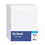 Oxford Filler Paper, 8" x 10-1/2" Wide Ruled Paper, 3 Hole Punch, Loose Leaf Notebook Paper for 3 Ring Binders, 500 Sheets, White, for School, Office