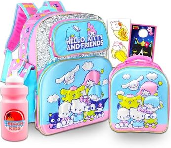 Sanrio Mochila con lonchera con Cinnamoroll, Keroppi, Little Twin Stars, Pochacco – Paquete con mochila escolar Sanrio de 16 pulgadas, bolsa de almuerzo, botella de agua, calcomanías | Bolsa de Hello