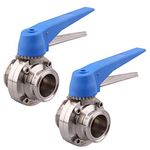 DERNORD 2 Pack Butterfly Valve with Blue Trigger Handle Stainless Steel 304 Tri Clamp Clover (1.5 inch Tri Clamp Butterfly Valve)