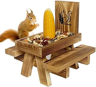 Squirrel Feeder for Outside Funny, Carbonized Wood Squirrel Picnic Table Feeder with Corn Cob Holder & Peanut Tray, Durable Picnic Table for Squirrel and Chipmunk, New Premium Gift