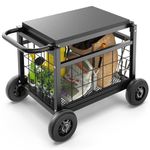 FLINTER Rolling Garden Work Seat with Wheels, 2024 Garden Cart with Seat - Garden Rolling Cart with Storage Basket, Garden Stools w/Wheels for Seniors