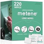 Metene Lens Cleaning Wipes, 220 PCS Individually Wrapped Glasses Wipes, Pre-Moistened Lens Wipes, Great for Eyeglasses, Camera Lens, Tablets, TV, Phone, Computer Screen, Car Rearview Mirror and More