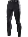 LAFROI Men's Quick Dry Cool Compression Fit Tights Leggings Waistband-YSK08 (Pocket Black,LG)