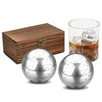 EooCoo Gifts for Dad,Personalised Gifts for Men,Whiskey Stones Gift Set with Wood Box & 2pcs Reusable Stainless Steel Whisky Balls & Storage Bag, for Christmas Birthday Retirement Anniversary Wedding