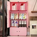 Mevigo 8 Door Plastic Soft Sheet Wardrobe for Kids, Baby Almirah for Clothes, Baby Storage Organizer, Kitchen Cupboard, Clothes Storage Wardrobe, Cupboard for Clothes - Pink