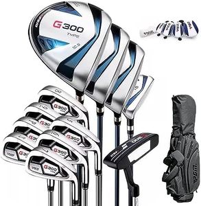 PGM Men's Complete Golf Club Sets - 12 Pieces - 3 Wood (#1,3,5), 1 Hybrid (#4H), 6 Irons(#5,6,7,8,9,PW), 1 Sand Wedge (55°), 1 Putter - Golf Stand Bag - Titanium Club Head (Right - Steel Shaft Iron)