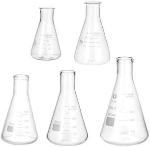 PATIKIL Erlenmeyer Flask, 5 Pcs Narrow Mouth Graduated Flasks 1000ml 500ml 250ml 150ml 50ml Borosilicate Glass with Printed Graduation for Lab Experiment Chemistry Science Study