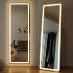 ZKIODV Full Length Mirror with LED Integrated, 160*50 Full Body Mirror, Floor Standing Mirror, Wall Mount Mirror, Stand Up Mirror with 3 Color Tone, Large Long Mirror for Bedroom, Living Room (Black)