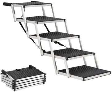 Petzly Dog Ramps for Small & Large Dogs, Portable Folding Dog Stairs with Non-Slip Surface, Aluminum Dog Ramps for Cars, SUV, Trucks and High Beds, Adjustable Height Dog Steps, 5 Steps
