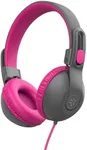 JLab JBuddies Studio 2 On-Ear Kids Wired Headphones, Grey/Pink, Toddler Headphones, Kid Safe, Studio Volume Safe, Volume Limiter, Folding, Adjustable, Noise Isolation, with Mic