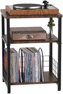 Tuohours Record Player Stand, 3 Tier End Side Table with Vinyl Record Storage Basket, Turntable Table up to 100 Albums Record Shelf Display Holder Cabinet for Living Room, Bedroom, Office