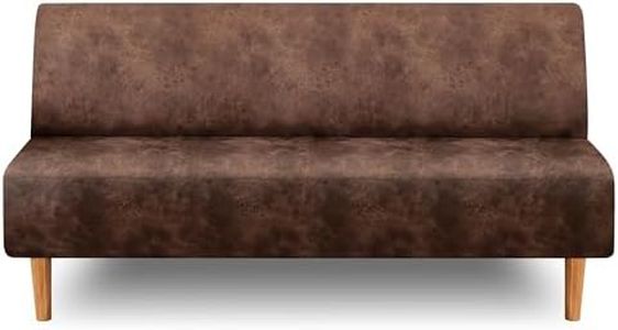 ANARACHON Leather Look Stretch Futon Slipcover Armless Futon Bed Cover Furniture Protector Without Armrests with Elastic Bottom for Sofa Bed