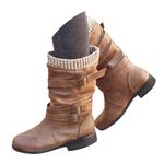 Wide Calf Cowboy Boots for Women Mid Calf Modern Round Toe Chunky Heel Cowgirl Ankle Boots Cowboy Country Boots Fur Lined Low Hidden Wedge Boots Fashion Round Toe High Heel Fall Winter Dressy Boots