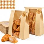 Qeedee 60 Pcs Paper Bread Bags for Homemade Bread Gift Giving, Sourdough Bread Bags with Tin Tie Tab, Kraft Toast Bags with Clear Window and Seal Stickers for Bakery, Treat Packaging, Home Kitchen