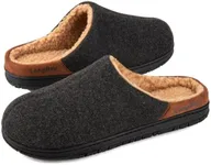 LongBay Men's Fuzzy Sherpa Lined Slippers Warm Memory Foam Non-slip Slippers Slip-on House Shoes for Indoor Outdoor Black 11