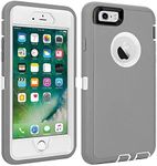 iPhone 6/6S Case Shockproof High Impact Tough Rubber Rugged Hybrid Case Silicone Triple Protective Anti-Shock Shatter-Resistant Mobile Phone Full Range of Protective Film for iPhone 6/6S(Gray-White)