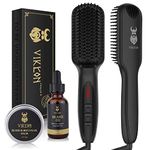 Beard Straightener w/FREE Beard Oil and Beard Balm for Men, Ceramic & Ionic Beard Straightening Comb with Fast Heating and Anti-Scald, Dual Voltage Heated Beard Brush LCD Display-Gift Set