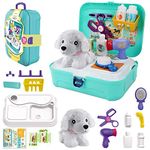 TEUVO Pet Care Play Set Pretend Play Vet Kit for Kids, 16Pcs Doctor Pretend Play Vet Dog Grooming Toys Puppy Dog Carrier Feeding Dog Educational Backpack Gifts for Girls Boys 3-7 Years Old