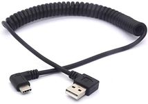 GLHONG Coiled USB C Cable, Right Angle USB 2.0 to USB C Extension Cord 90 Degree USB C Adapter Lead (USB 2.0 Right)