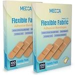 Flexible Fabric Adhesive Plasters, Bandages Comfortable Flexible Large Protection & Wound Care of Minor Cuts, Scrapes, & Wounds, Assorted Sizes (2-1/4"x5/8", 3" x3/4", 3"x1") - Twin Pack 100 CT Box