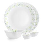 CELLO Tropical Lagoon Dazzle Series Opalware Dinner Set of 5 Pieces for Family of 2 | Bone-Ash Free & Leadfree Opal Glass, Microwave & Dishwasher Safe Plates & Bowls Crockery Set for Dining & Gifting