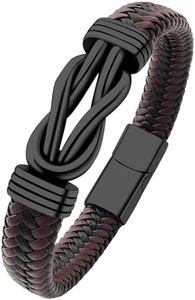 Oaldilee Mens Braided Leather Bracelet, Black&Brown Wax Rope Braided Leather Infinity Knot Bracelets for Men, 9in Length