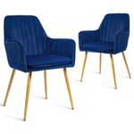 CangLong Furniture Modern Living Dining Room Accent Arm Chairs Club Guest with Gold Metal Legs, Set of 2, Navy Blue