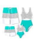 PATPAT Family Matching Swimsuits Swimwear Set for Couples Newest Mommy and Me Striped Spliced Bathing One-Piece Swimsuits, Turquoise Green, X-Large