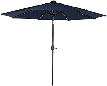 Sunnydaze 9-Foot Patio Umbrella with Solar LED Lights and Push Button Tilt - Aluminum Pole and Polyester Canopy - Navy Blue