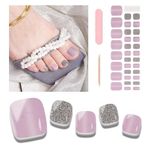 Wekcekcek Semi Cured Gel Toenail Strips, 32 Petunia Purple Gel Toenail Stickers - Works with Any Nail Lamps Gel Pedicure Strips Full Nail Wraps with Nail File & Wood Stick