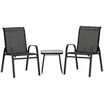 Outsunny 3 Piece Patio Bistro Set, Outdoor Table and Chairs with Stackable Chairs, Breathable Mesh Fabric for Balcony, Black