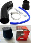 Cold Air Intake Pipe + K&N CAR AIR FILTER 3Inch Universal Performance Car Cold Air Intake Turbo Filter Aluminum Automotive Air Filter Induction Flow Hose Pipe Kit (K&N FILTER + BLACK INTAKE PIPE KIT)