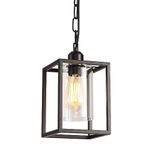 IHENGYANLT Farmhouse Pendant Light,Black Metal Frame Hanging Light Fixture with Clear Glass Shade Chandelier, Adjustable Chains Industrial Mini Pendant Lighting for Kitchen Island Entryway Porch