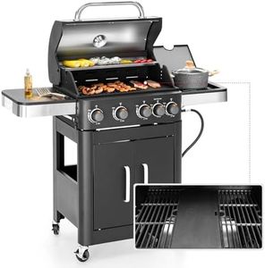 MFSTUDIO 5 Burners Propane Gas BBQ Grill with Side Burner and Porcelain-Enameled Cast Iron Grates 46,700 BTU Outdoor Cooking Kitchen and Patio Backyard Barbecue, Black