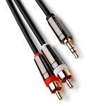 CABLESETC Pro Series AUX to RCA Cable | 5 Meters | 3.5mm Male to 2 RCA Male | Gold Plated | Zinc Alloy Plugs | Oxygen-Free Copper Connectors | For TV, Car Stereo, Portable Players, Mobile Phones