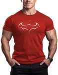 ReedCA Bat - Mens Bodybuilding T-Shirt - Gym Training Top Fashion Workout Shirts Hipster Shirt Fitness, Red, Small