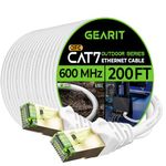 GearIT Cat7 Outdoor Ethernet Cable (200ft) SFTP Shielded Foil Twisted Pair, Pure Copper, LLDPE, Waterproof, Direct Burial, In-Ground, UV Resistant, POE, Network, LAN, Internet, Cat 7-200 Feet