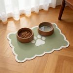 Absorbent Pet Food Mat, Scalloped Edge Dog Cat Bowl Mat with Rubber Backing, Quick-Dry Leather Feeding Mat for Messy Drinkers, 30 x 50CM, Sage Green