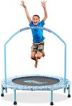 38'' Kids Trampoline Mini Foldable Fitness Trampoline with Adjustable Handrail and Safety Padded Cover Exercise Foldable Bungee Rebounder Indoor Outdoor Use