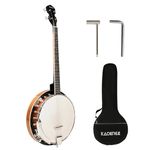 Kadence Banjo 34" - 4 String Banjos Set, Mahogany Wood Glossy Finish with Drum Head, Banjo Kit with Closed Back and Bag