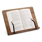 Navaris Wooden Book Stand - Hands-Free Reading Recipe Cookbook Tablet Holder with 2 Adjustable Metal Page Holders with Grips - Acacia Book Easel