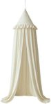 Wonder Space Kids Bed Canopy with Ruffles, Pastel Neutral Color for Boys & Girls, Frilled Cotton Tent Nursery Room Baby Crib Hanging Curtain Mosquito Netting Children Reading Nook Decoration (Ivory)