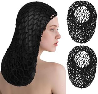 2 PCS Long Hair Nets for Sleeping Mesh Crochet Hair Wrap Breathable Sleep Cap for Women Reusable Elastic Hairnet Knitted Caps（Black，Black）