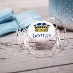 *2-Pack* FUNKY DUMMY Personalised Dummy Pacifier Soother, All TEATS Sizes & Colours, Blue Crown **2 Pack**