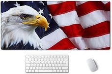 SSOIU Gaming Mouse Pad, Extended Mouse Pad, 35.5x15.7inch XXL Large Big Computer Keyboard Mouse Mat Desk Pad with Non-Slip Base and Stitched Edge for Home Office Gaming Work, Eagle on American Flag