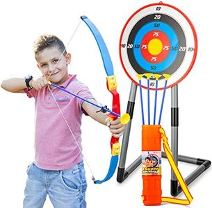 ToyVelt Kids Bow and Arrow Set - LED Light Up, Archery Set Comes with 4 Suction Cup Arrows, Target Stand & Quiver, Indoor and Outdoor Toys for Children Boys Girls, Gift (Bow and Arrow for Kids)