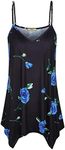 Miusey Summer Clothes for Women Vaction, Teen Girls Cami Tank Top Flowy Tunic Tops Strappy Sleeveless Shirts Camisole Tops for Women Dressy Picnic Outfit Birthday Gift Black Blue Flower L