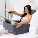 TabCouchCaddy Reading Pillow - Ergonomic Lap Desk & Armrest with Cup Holder, Phone Holder, Wrist & Laptop Support, Adjustable Heights, Large Pockets - Ultimate Comfort for Work & Gaming (Grey)